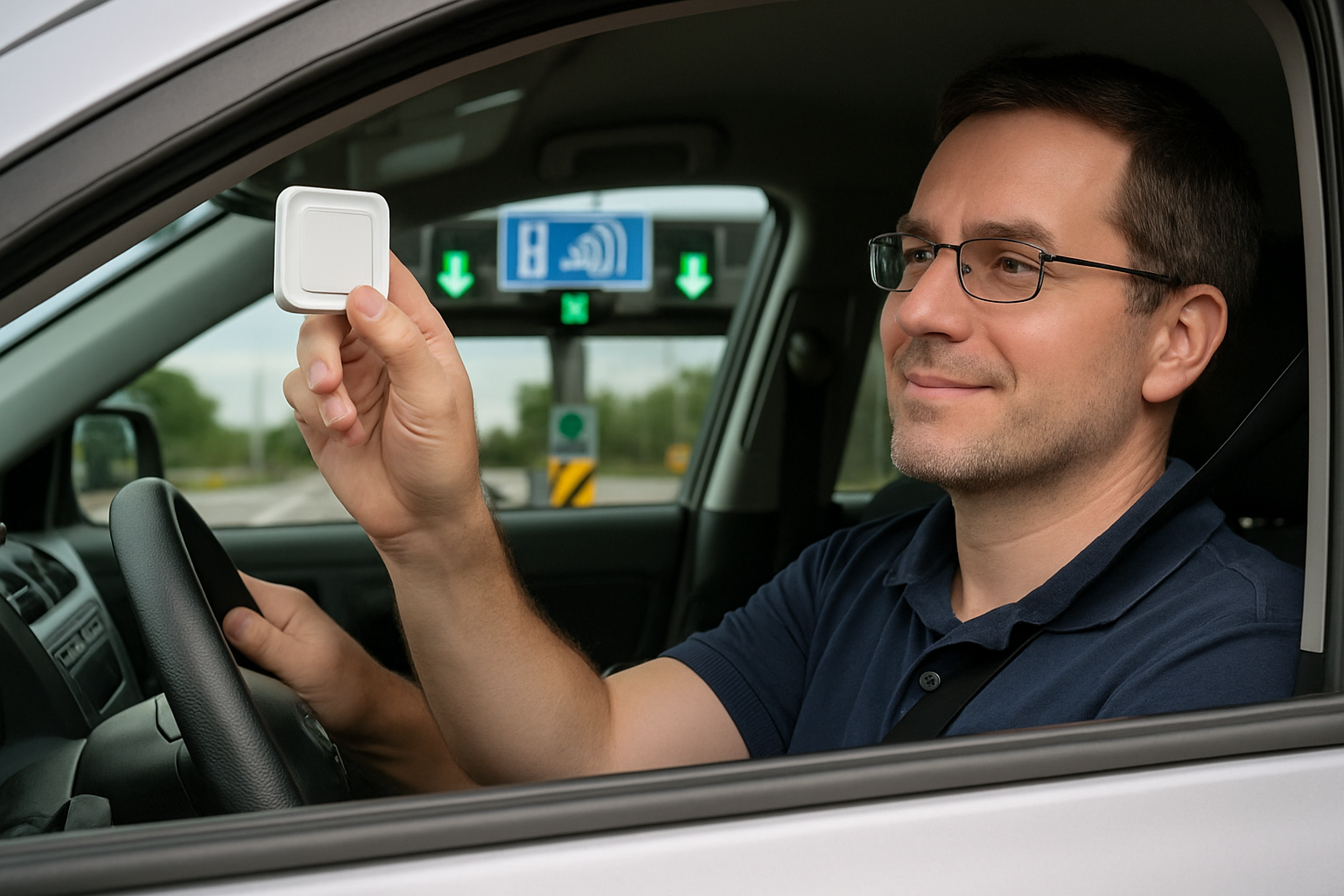 Motorist using electronic toll tag device